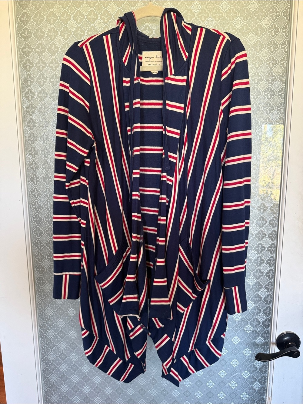 evy's tree Navy, Red & White Striped Hooded Cardigan